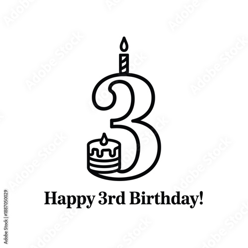 A stylized number three with a candle and birthday wishes