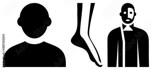 Minimalist Black Silhouettes of Person, Foot, and Cleric Figure