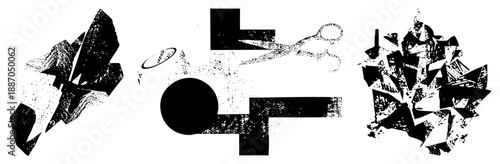 Abstract Geometric Shapes with Halftone Texture and Scissors Cutout