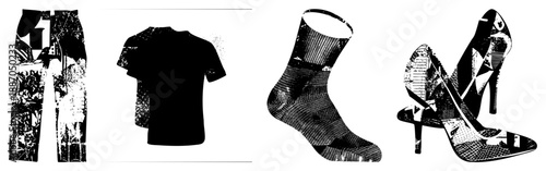 Black and White Textured Apparel and Footwear Set with Graphic