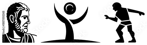 Classical Roman Bust, Abstract Human Figure, and Discus Thrower Silhouettes