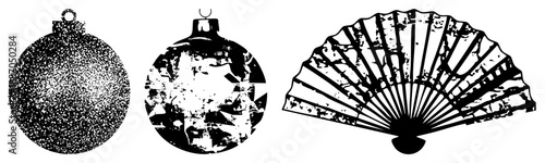 Vintage Ornament and Fan Vector Set with Distressed Textures