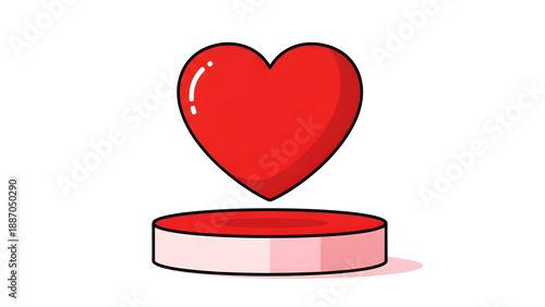 Vibrant red heart hovering above pink pedestal