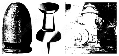 Bullet, Pushpin, and Fire Hydrant Vector in Halftone Style