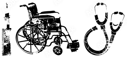 Medical Wheelchair and Stethoscope Symbols for Healthcare Access