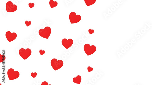 Red hearts floating on white background for love and romance designs