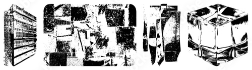 Abstract Geometric Cubes in High Contrast Halftone Vector Art