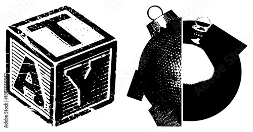 Vintage Letterpress Typography Blocks with Halftone Texture