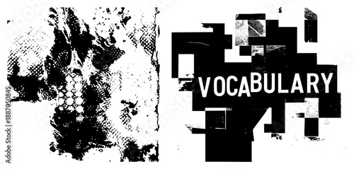 Bold Typography Logo Featuring "VOCABULARY" in Pixelated Block Design