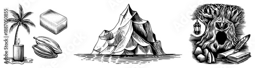 Tropical Cocoa Harvest with Iceberg and Ancient Tree Spirit