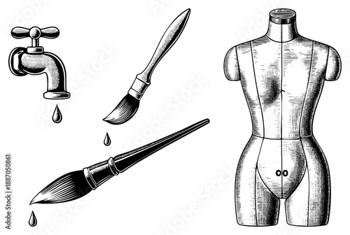 Vintage Art Tools and Mannequin for Creative Design Studio