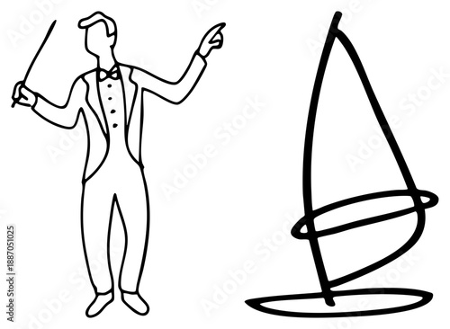 Conductor and Windsurfer Silhouettes in Minimalist Art