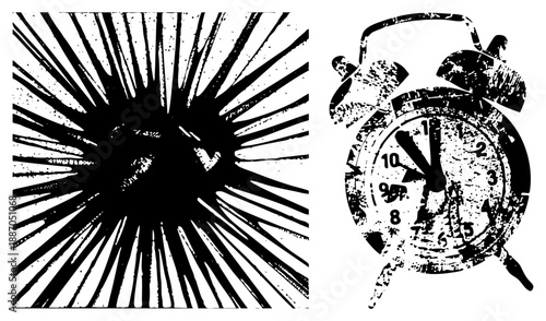 Vintage Alarm Clock with Distressed Texture and Explosive Background