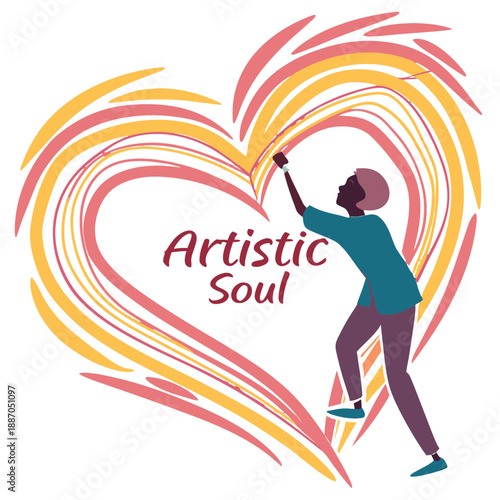 Artistic Soul Painter Creating Abstract Heart – Romantic Valentines Day Illustration, Creative Person Painting Love Symbol, Colorful Brush Strokes, Passionate Artist & Heartfelt Greeting Card Design