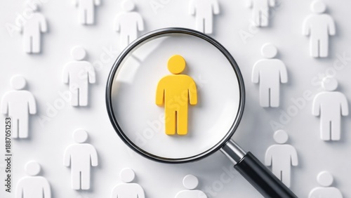 Wallpaper Mural A yellow figure under a magnifying glass among white silhouettes. Torontodigital.ca