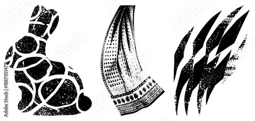 Abstract Black and White Graphic Symbols with Textured