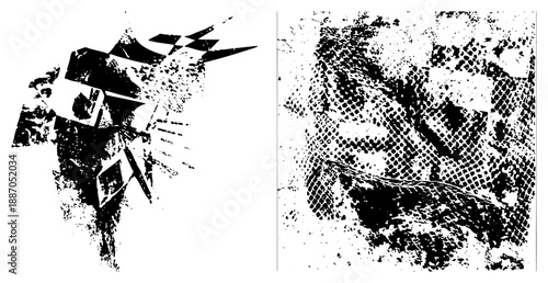 Abstract Geometric Shapes with Halftone Texture and Dynamic Splatter Effects