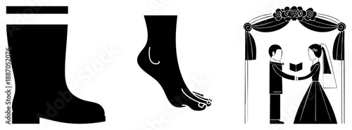 Silhouette of Rain Boot, Foot, and Wedding Couple Under Arch