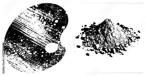 Abstract Black and White Paint Palette with Splattered Ink Texture