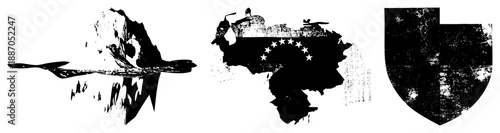 Vintage Grunge Style Military Aircraft, Star Spangled Warship, and Shield Silhouettes