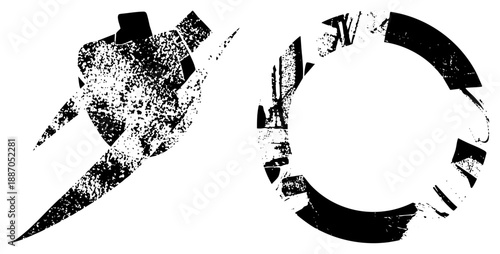 Grunge Textured Abstract Symbols with Distressed Edges and Speckled