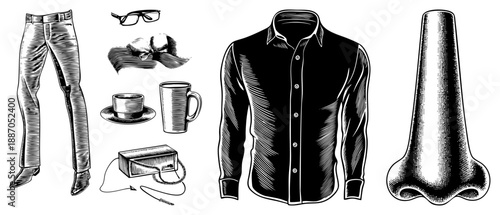 Classic Men’s Business Attire and Accessories Illustrated Set