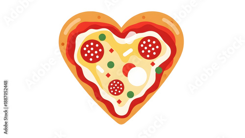 Delicious heart shaped pizza with melted cheese and toppings