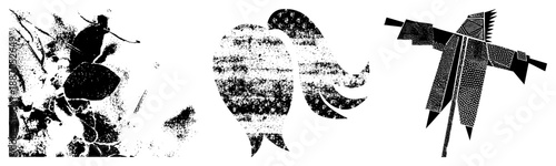 Abstract Silhouettes of, Bird, and Warrior in Halftone Vector Art