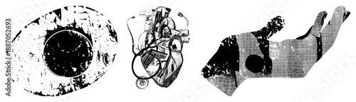 Human Heart with Stethoscope and Medical Diagrams