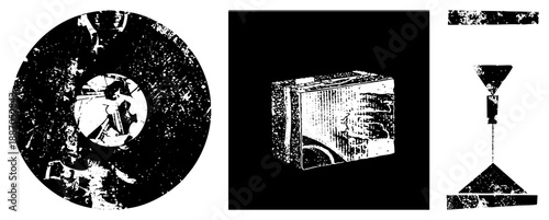 Vintage Record Player and Hourglass Timekeeper