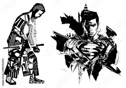 and Abstract Warrior in Bold Black and White Vector Art