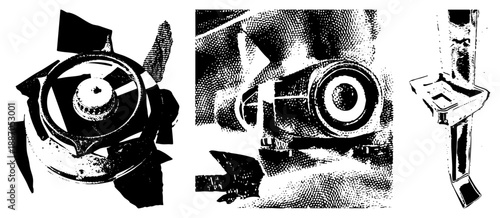 Vintage Halftone Mechanical Gear and Engine Components