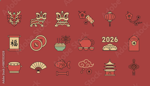 Chinese New Year symbols and icons for 2026