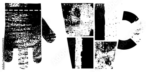 Abstract Black and White Textured Glyphs with Grunge Effect