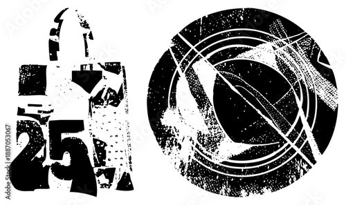 Abstract Geometric Symbols with Textured Grunge Effects