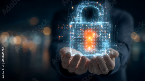 Wallpaper Mural Cybersecurity data protection digital security secure network encryption cyber defense internet safety data privacy padlock technology concept Futuristic glowing glass padlock floating above Torontodigital.ca