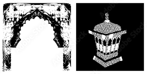 Ornate Islamic Archway and Decorative Lantern with Grunge Texture