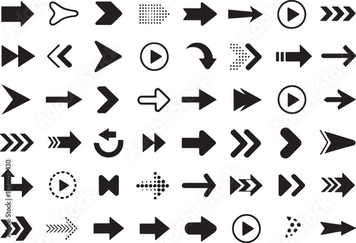Black arrow icons vector set for web navigation and interface design