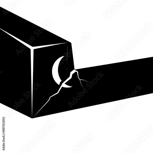 Crescent moon emerging from cube
