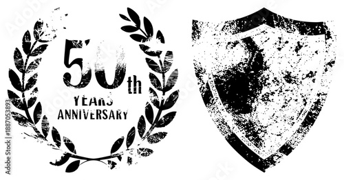 50th Anniversary Laurel Wreath and Shield Badge with Distressed Texture