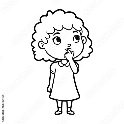 Thoughtful little girl with curly hair and contemplative expression