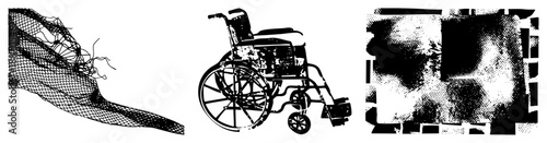 Three Vector Featuring Fishing Net, Wheelchair, and Halftone Texture