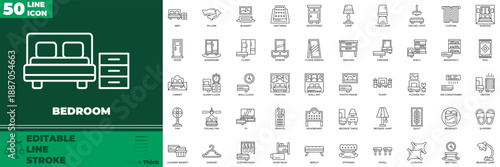 Bedroom Line Editable Icons set