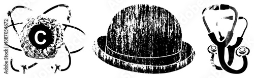 Vintage Symbol, Bowler Hat, and Stethoscope Vector