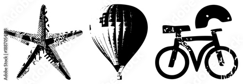 Vintage Travel Starfish, Hot Air Balloon, and Bicycle Silhouettes