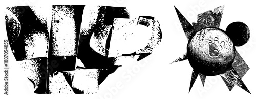 Abstract Geometric Shapes with Halftone Texture and Starburst Design