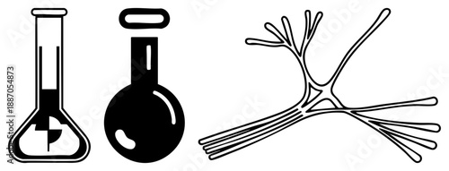 Laboratory Glassware and Neuron Cell Structure Vector