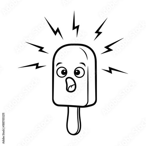 Cartoon popsicle with shocked expression and lightning bolts