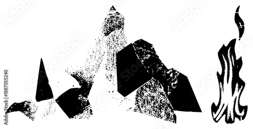 Abstract Black and White Mountain Range with Fire Element