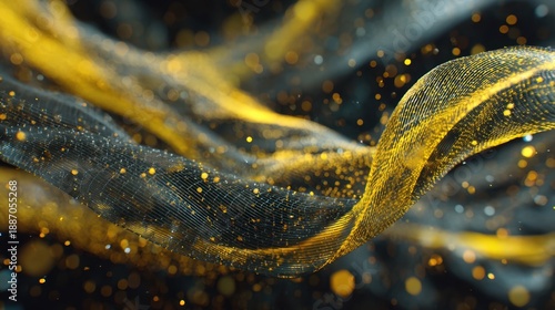 Abstract Wave of Golden Particles and Black Background in Motion